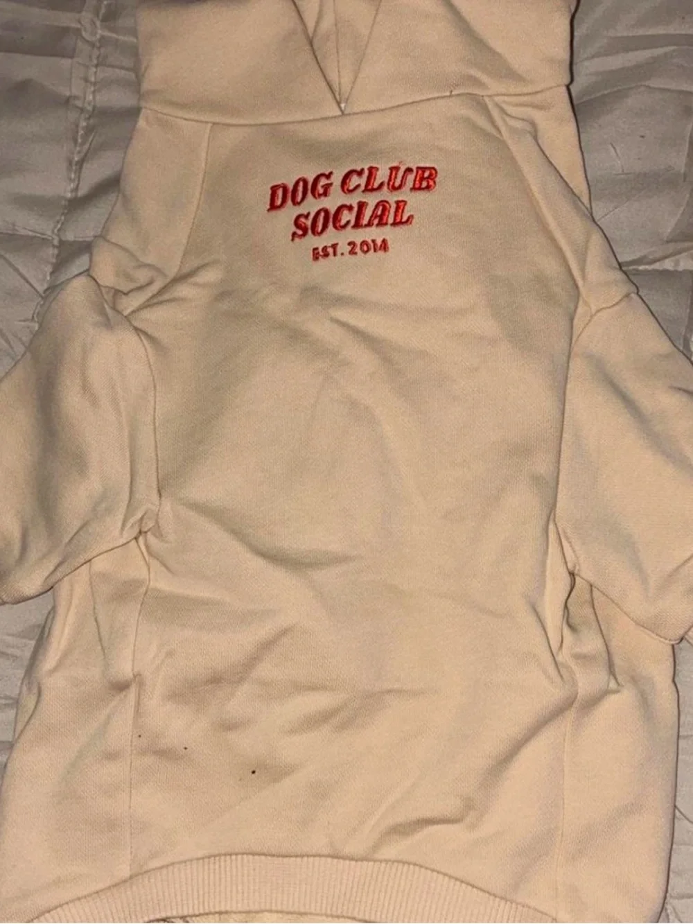 Dog Club Social Cream Dog Hoodie with Red Embroidery